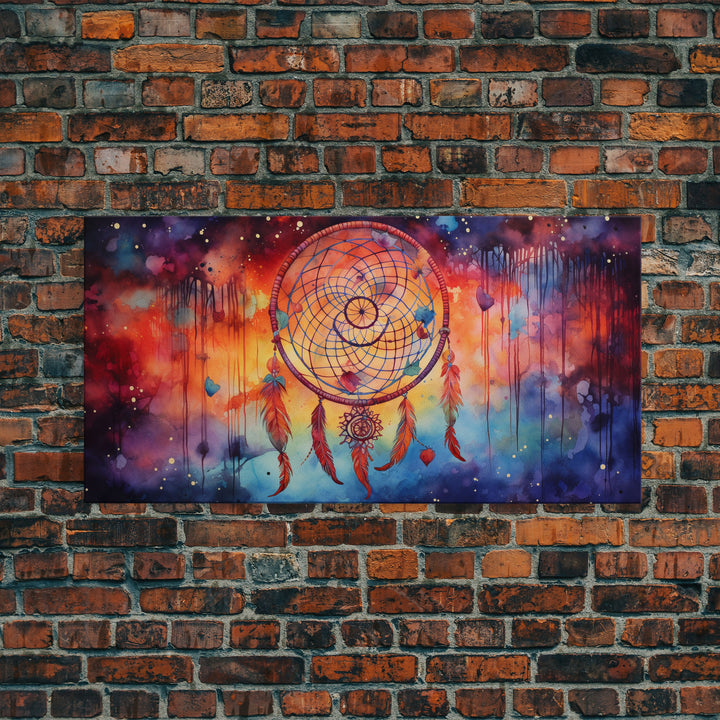 The Dream Catcher, Framed Canvas Print, Surreal Galaxy Inspired Dream Catcher, Native American Inspired Wall Art, Southwester Decor