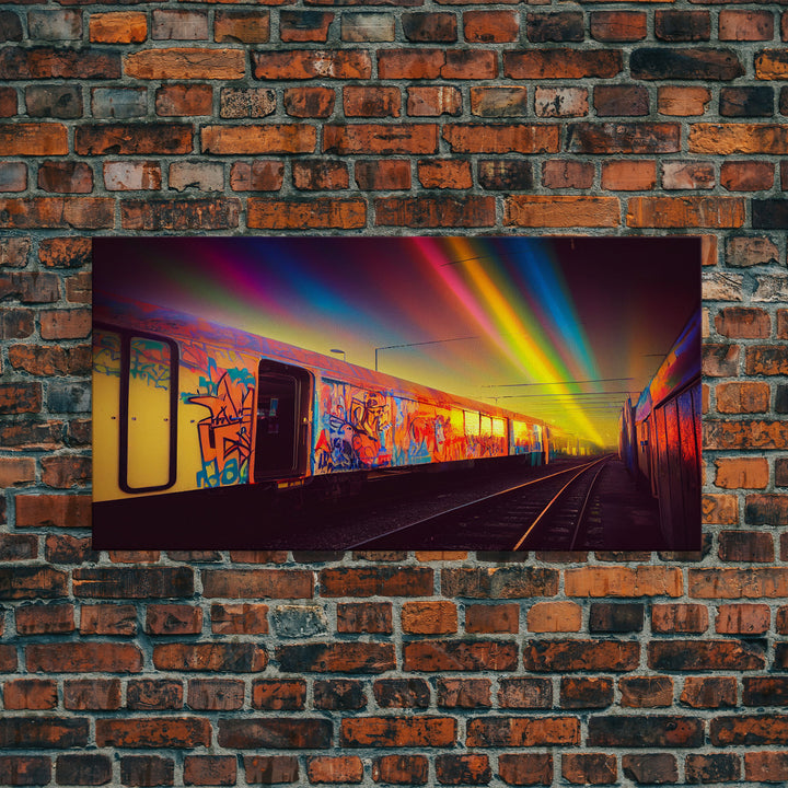 Box car graffiti art, wall decor, train box car, ready to hang canvas print wall art, rainbow train wall art