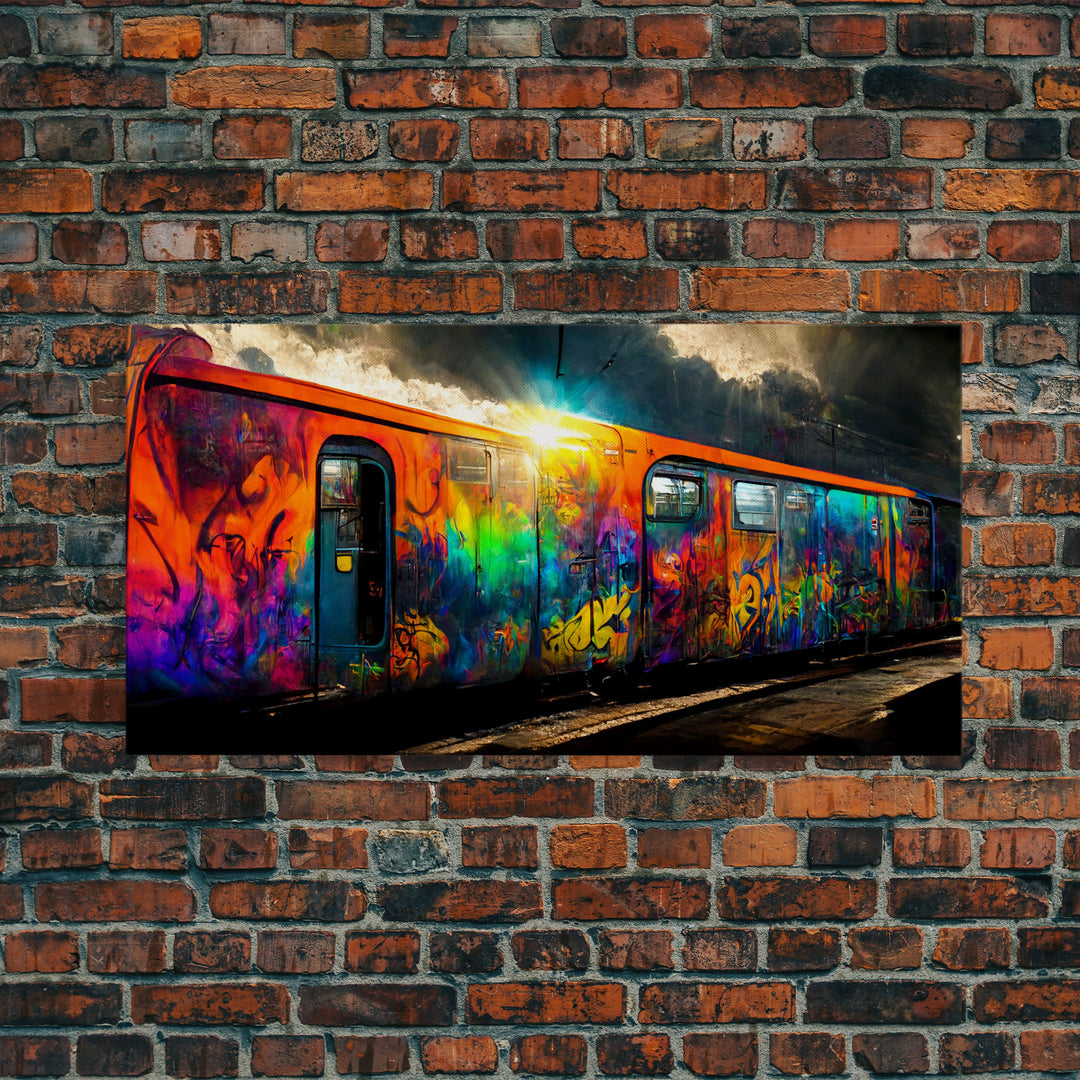 Train car graffiti wall decor, train box car, ready to hang canvas print wall art, graffiti art