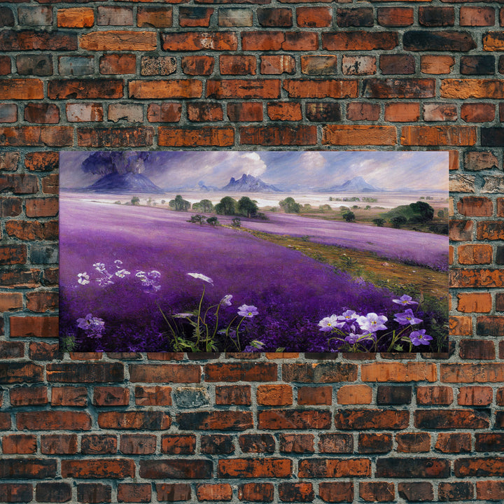 Purple Lavender Fields, Abstract Watercolor Art, Ready To Hang Canvas Print, Framed Wall Art