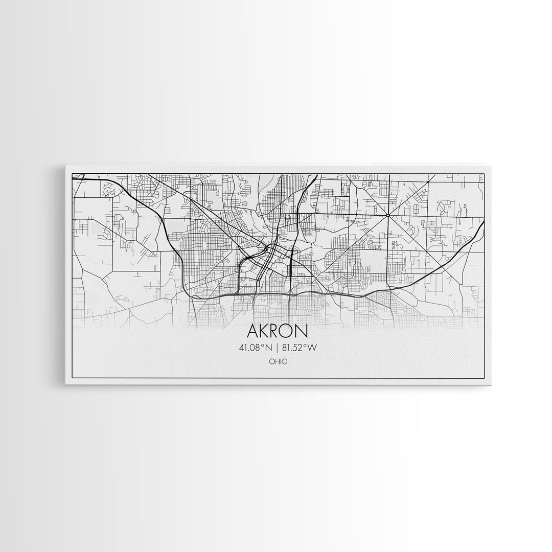 Akron Street Map, Ohio Map, Map Print, Modern Art, Wall Art, Canvas Print, Wall Hanging, Office Wall Décor, Couples Gift, City Map Canvas