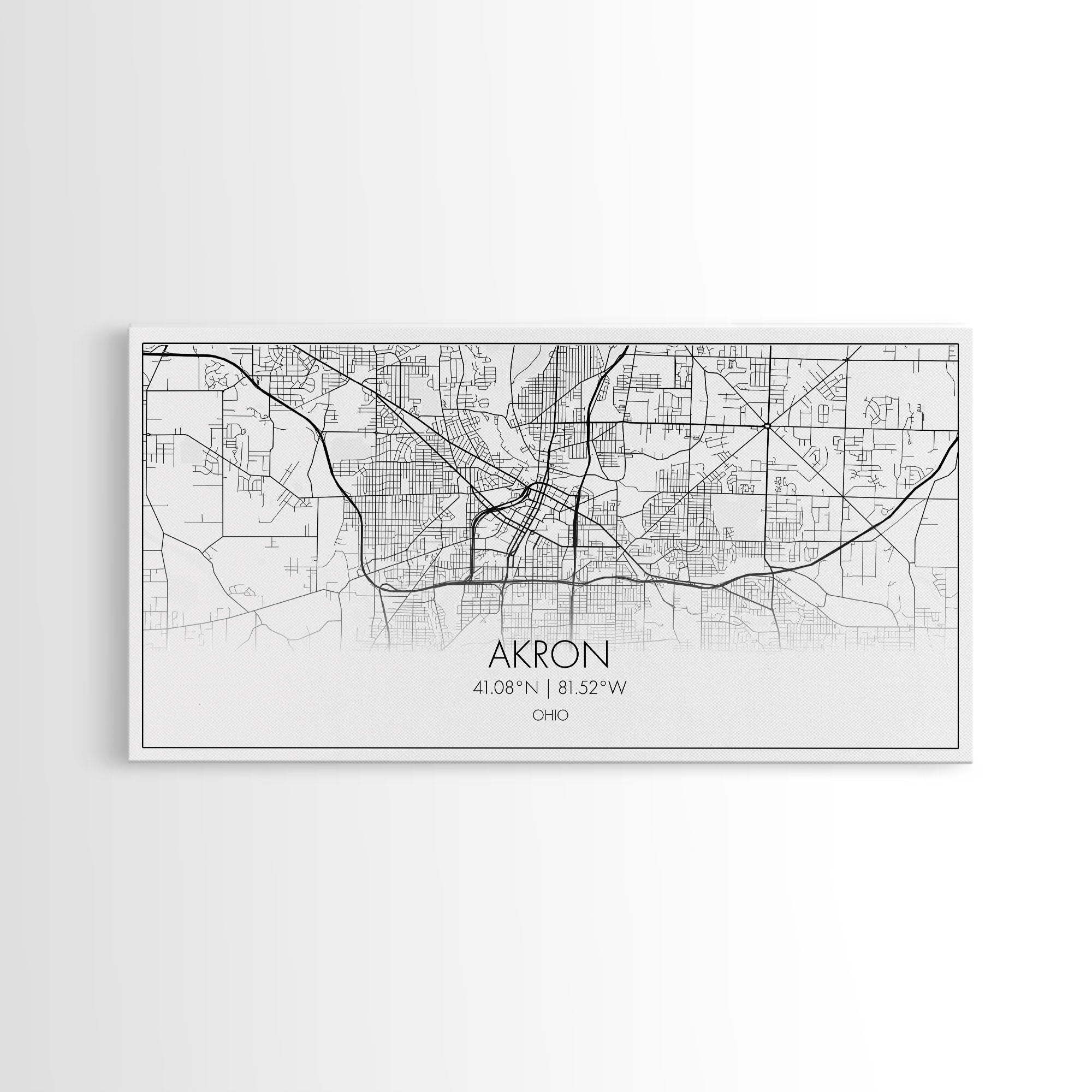 Akron Street Map, Ohio Map, Map Print, Modern Art, Wall Art, Canvas Print, Wall Hanging, Office Wall Décor, Couples Gift, City Map Canvas