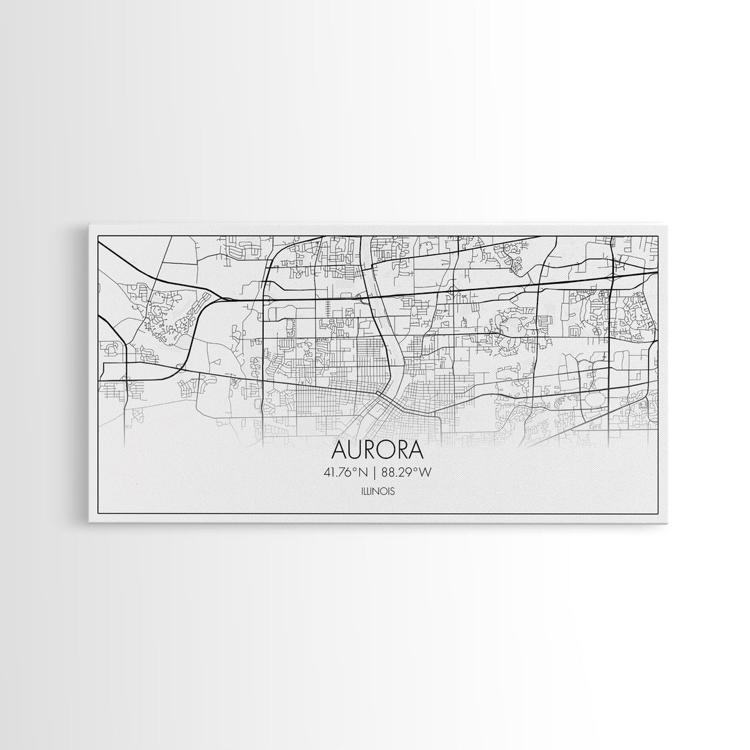 Aurora Street Map, Illinois Map, Map Print, Modern Art, Wall Art, Canvas Print, Room Décor For Teens, Cool Wall Art, Fun Gift, Classroom Art