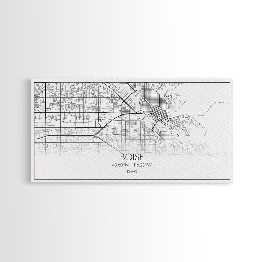 Boise Street Map, Idaho Map, Map Print, Modern Art, Wall Art, Canvas Art, Friendship Gift, Minimalist Décor, Bar Cart Décor, Rustic Home Art