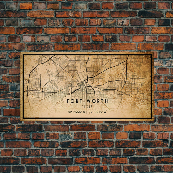 Fort Worth map print poster or framed canvas, Texas map print poster canvas, Fort Worth city map print poster canvas, Panther City