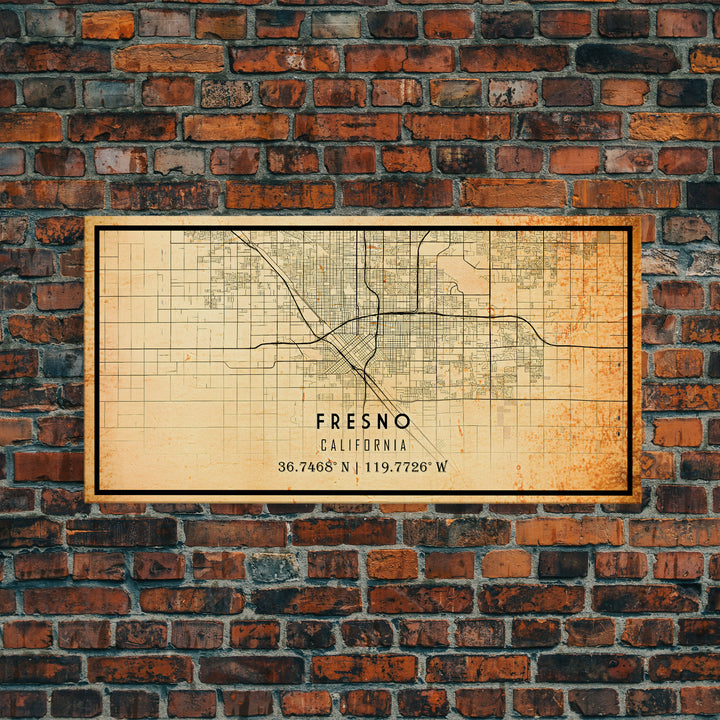 Distressed Fresno California Map, Framed Canvas Print Or Poster, California Map Print, Freso City Wall Art Map Print, Rustic Map Art