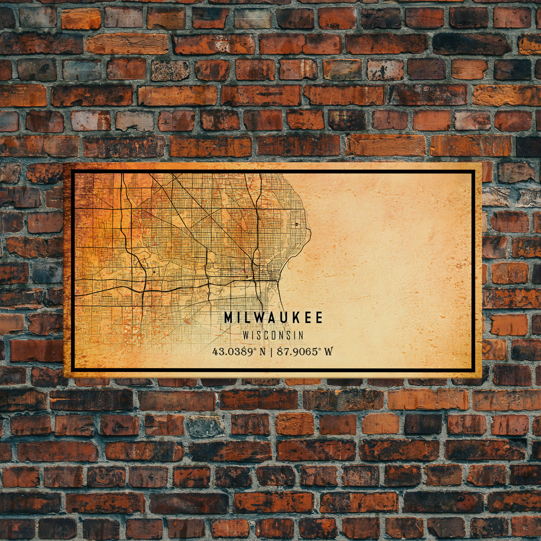 Milwaukee Wisconsin Street Map Wall Art, Framed Canvas Print, Wisconsin Map Print Poster and Canvas, Milwaukee City Office Wall Art