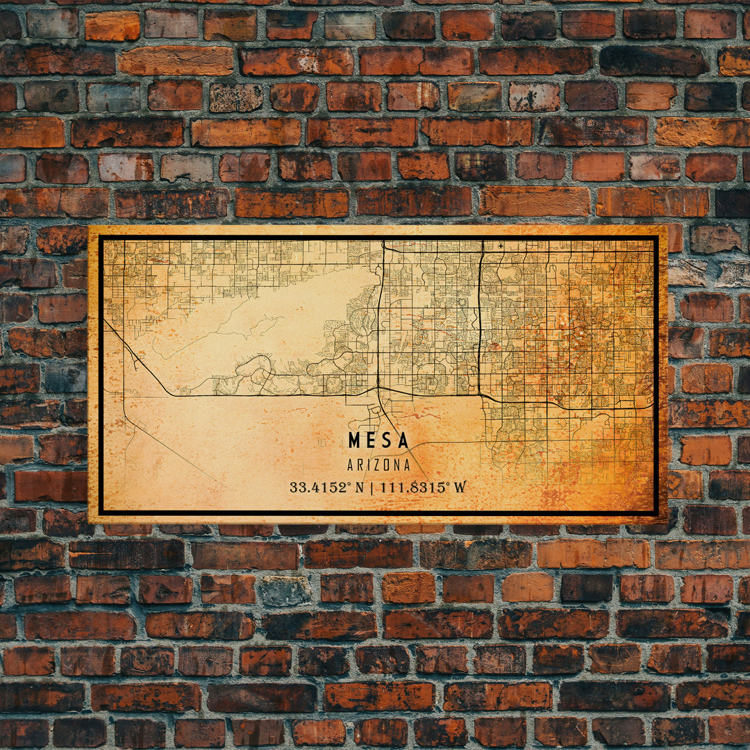 Mesa Arizona United States map print poster or Framed canvas | Arizona United States road map print poster canvas, distressed map art