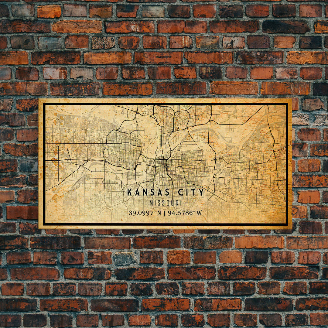 Kansas City Panoramic Map Print, Kansas Gifts, Map of Kansas City, Kansas City Missouri, Map Wall Art, Cool Office Wall Art For Him