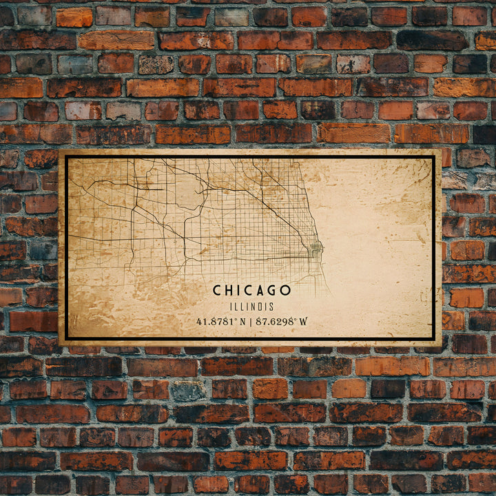 Distressed Chicago map print poster or framed canvas, Illinois road map print poster canvas, Chicago city map print poster canvas