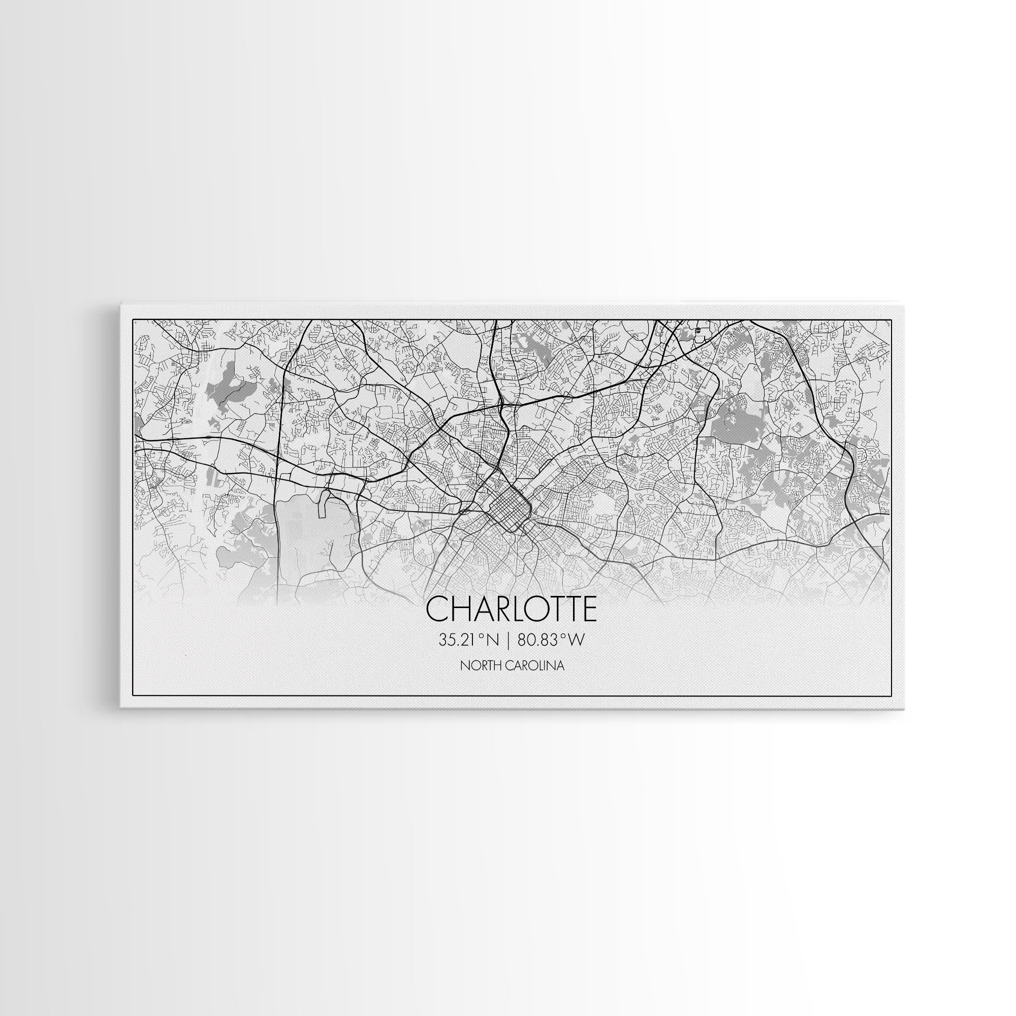 Charlotte Street Map, North Carolina Map, Map Print, Modern Art, Wall Art, Canvas Art, Wall Art Framed, Appreciation Gift, Couple Wall Art