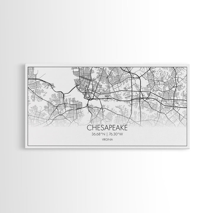 Chesapeake Street Map, Virginia Map, Map Print, Modern Art, Wall Art, Canvas Art, Gift For Friend, Teen Bedroom Décor, Rustic Mantle Décor