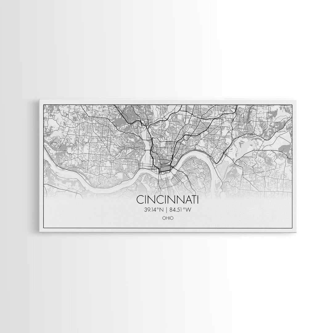 Cincinnati Street Map, Ohio Map, Map Print, Modern Art, Wall Art, Canvas Art, Garage Art, Educational Wall Art, Above Desk Décor, Room Décor