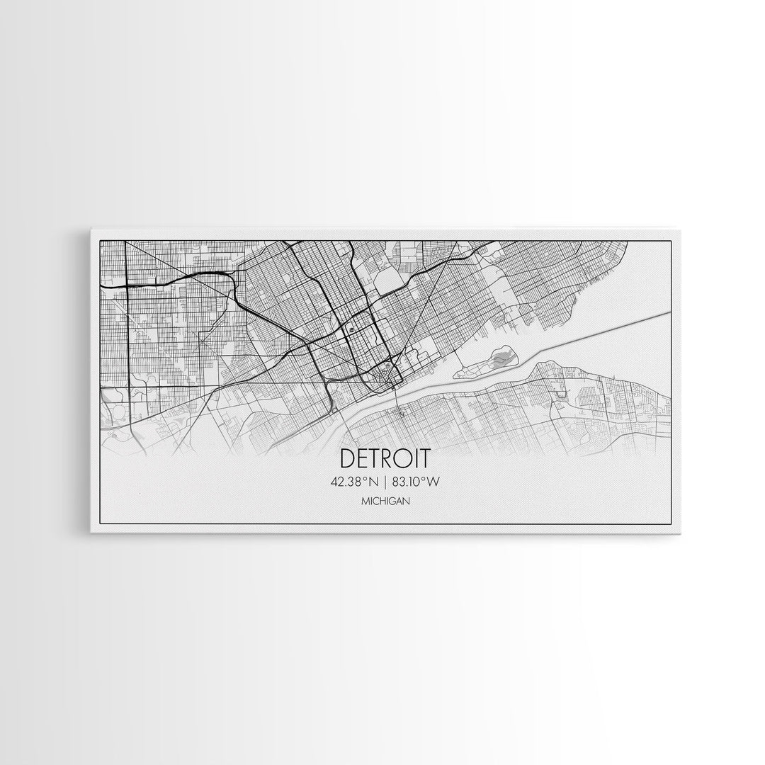 Detroit Street Map, Michigan Map, Map Print, Minimalist Art, Wall Art, Canvas Art, Office, Apartment Décor, Poker Room Décor, Fun Wall Art