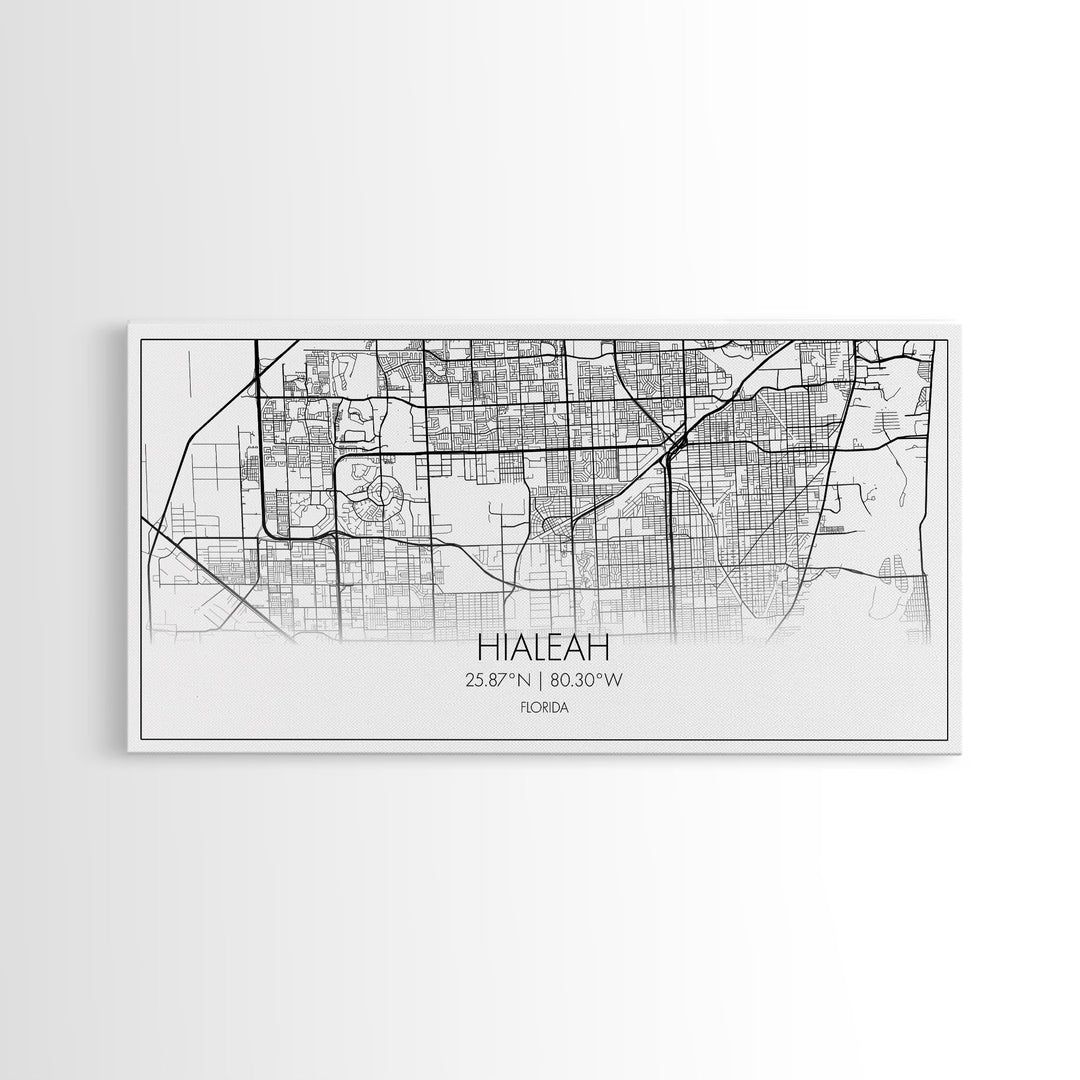 Hialeah City Map, Florida Map, Map Art, Minimalist Art, Wall Art, Canvas Art, Dorm Room Wall Art, Bedroom Wall Art, Neighbor Gift, Room Art