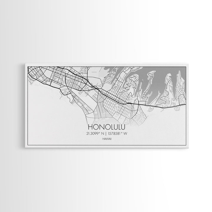 Honolulu City Map, Hawaii Map, Map Art, Modern Art, Wall Art, Canvas Art, Beach House Décor, Tiny House Décor, Unique Wall Art, Travel Gift