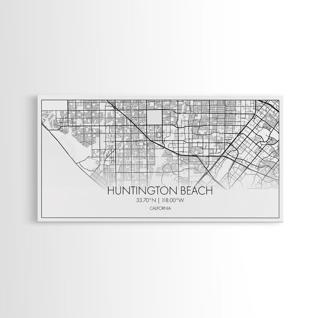 Huntington Beach City Map, California Map, Map Art, Modern Art, Wall Art, Canvas Art, Coastal Wall Art, Ocean Wall Art, Travel Gifts For Men