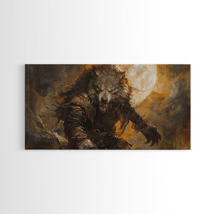 There Werewolf, Dark Academia Portrait, Framed Canvas Print, Victorian Werewolf Oil Painting, Spooky Decor