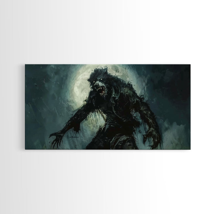 There Werewolf, Dark Academia Portrait, Framed Canvas Print, Victorian Werewolf Oil Painting, Spooky Decor