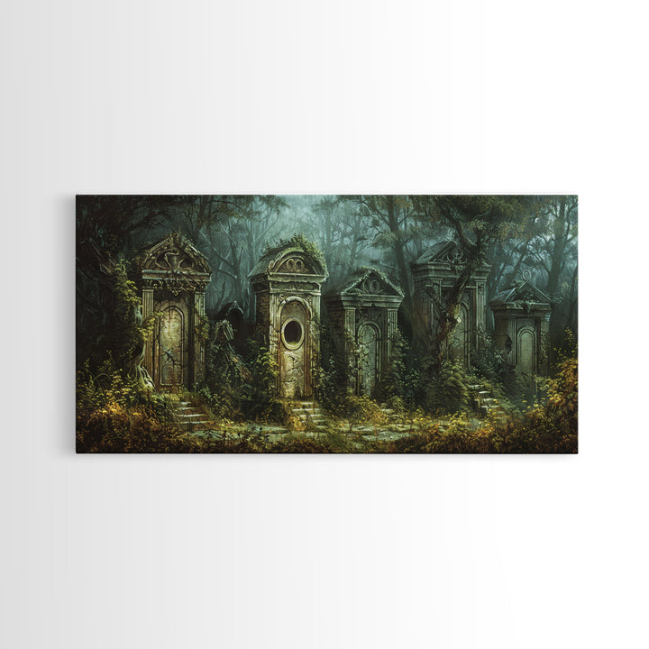 The Haunted Grave Yard, Spooky Season Framed Canvas Print, Halloween Decor, Spooky Vibes, Dark Academia Wall Art