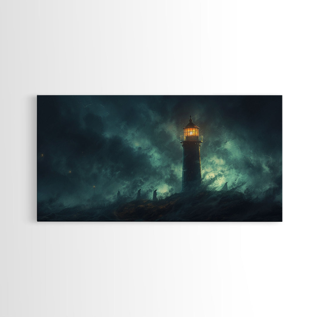 Spooky Haunted Light House Framed Canvas Print - Halloween Decor - Spooky Season Wall Art - Halloween Unique Wall Decor