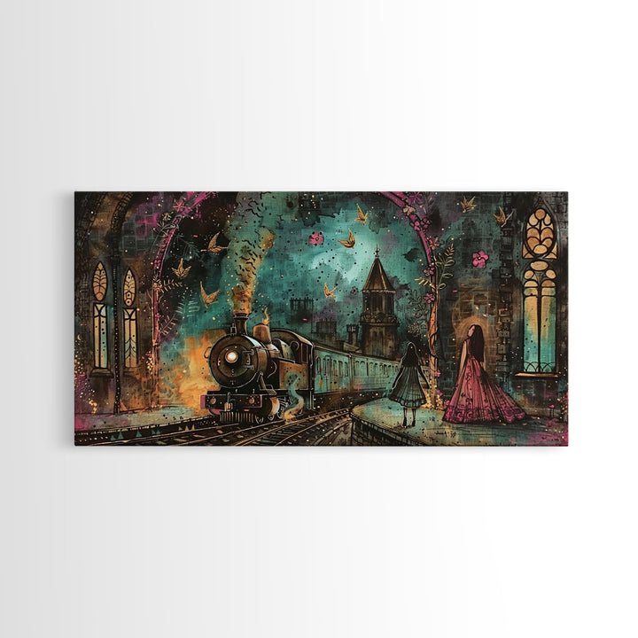 Spooky Haunted Railway, Spooky Wall Art, Framed Canvas Print, Unique Halloween Wall Art Gift Idea, Halloween Props