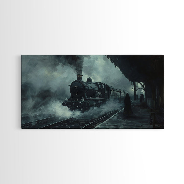 Spooky Haunted Steam Train, Spooky Wall Art, Framed Canvas Print, Unique Halloween Wall Art Gift Idea, Halloween Props