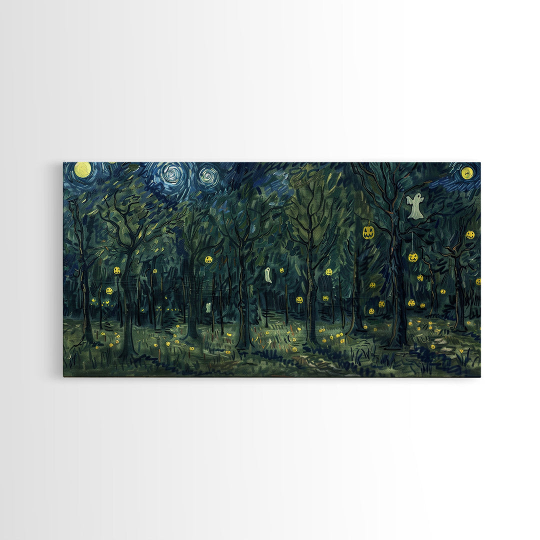 Spooky Haunted Forest, Framed Canvas Print, Halloween Decor, Halloween Wall Art