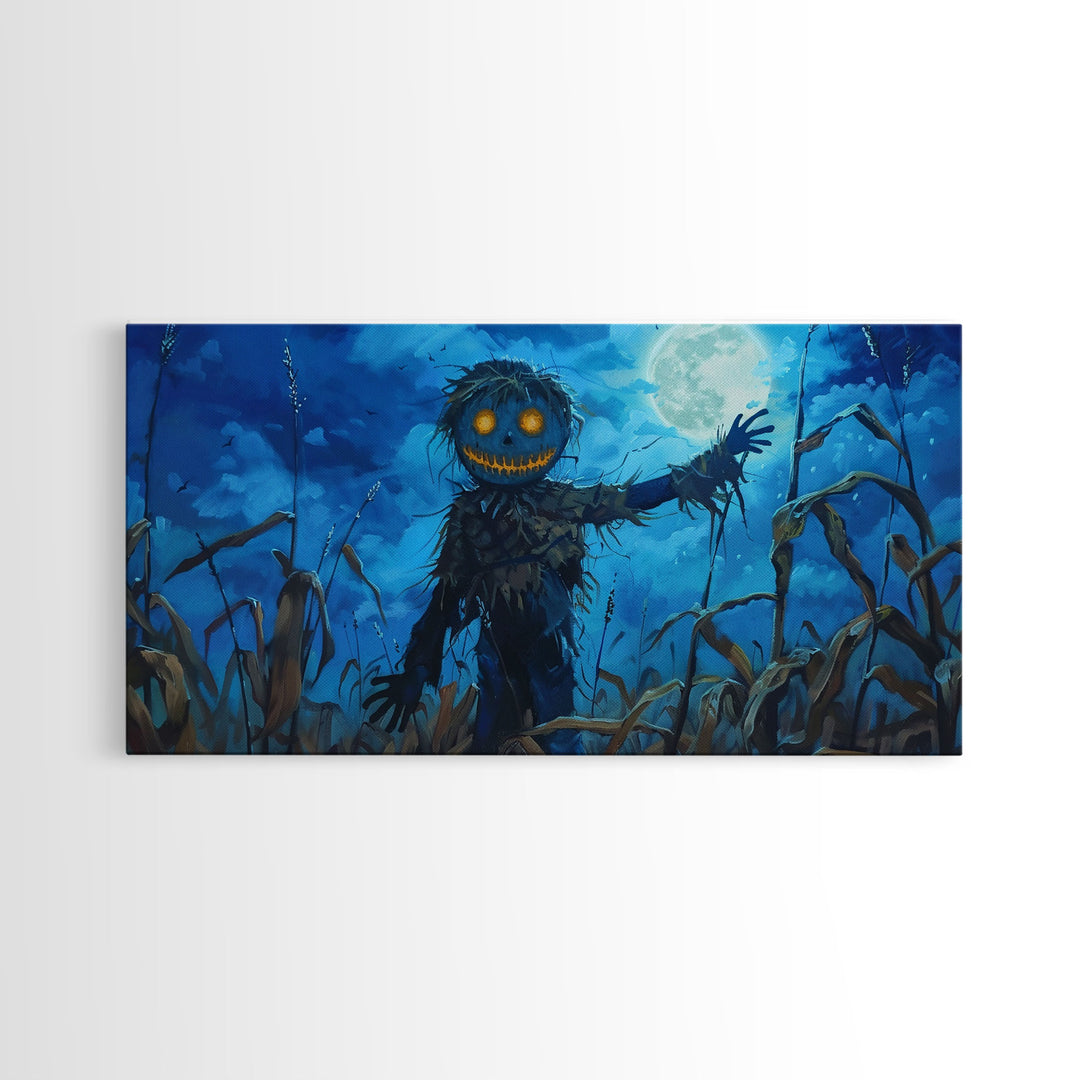 Spooky Jack O' Lantern Scarecrow, Framed Canvas Print, Dark Academia, Halloween Decor, Spooky Season Wall Art