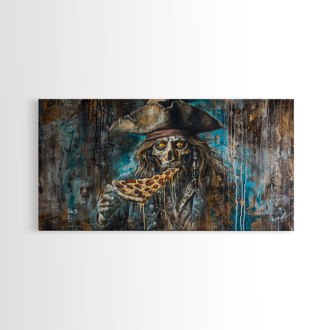 The Pizza Pirate, Framed Canvas Print, Funny Halloween Decor, Halloween Gift Idea