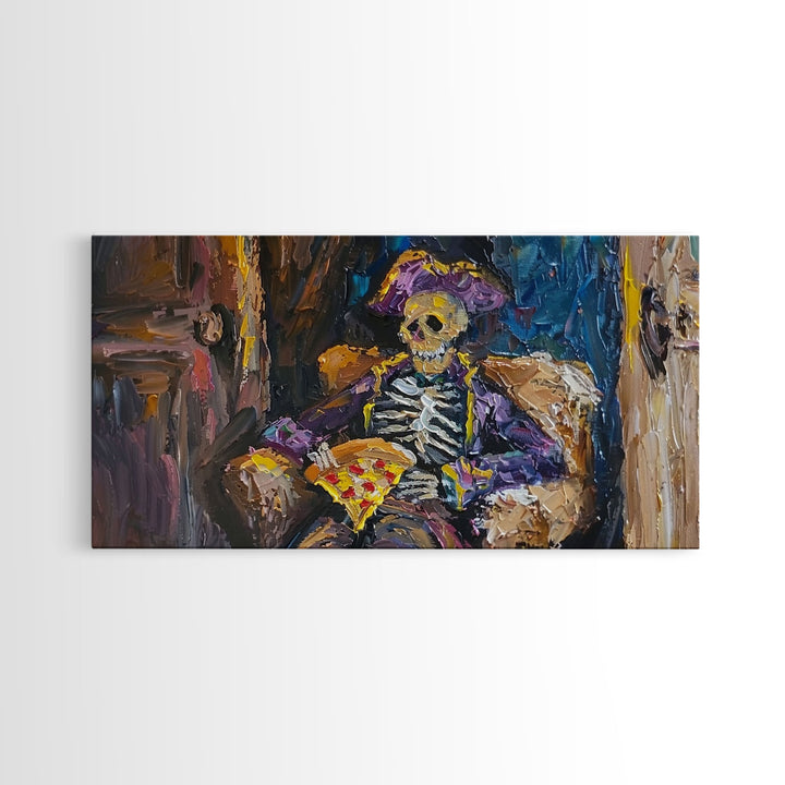 The Pizza Pirate Funny Halloween Decor, Framed Canvas Print, Halloween Wall Art