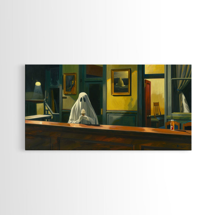 The Haunted Diner, Ghost Having an ice cream cone, Funny Halloween Art Framed Canvas Print