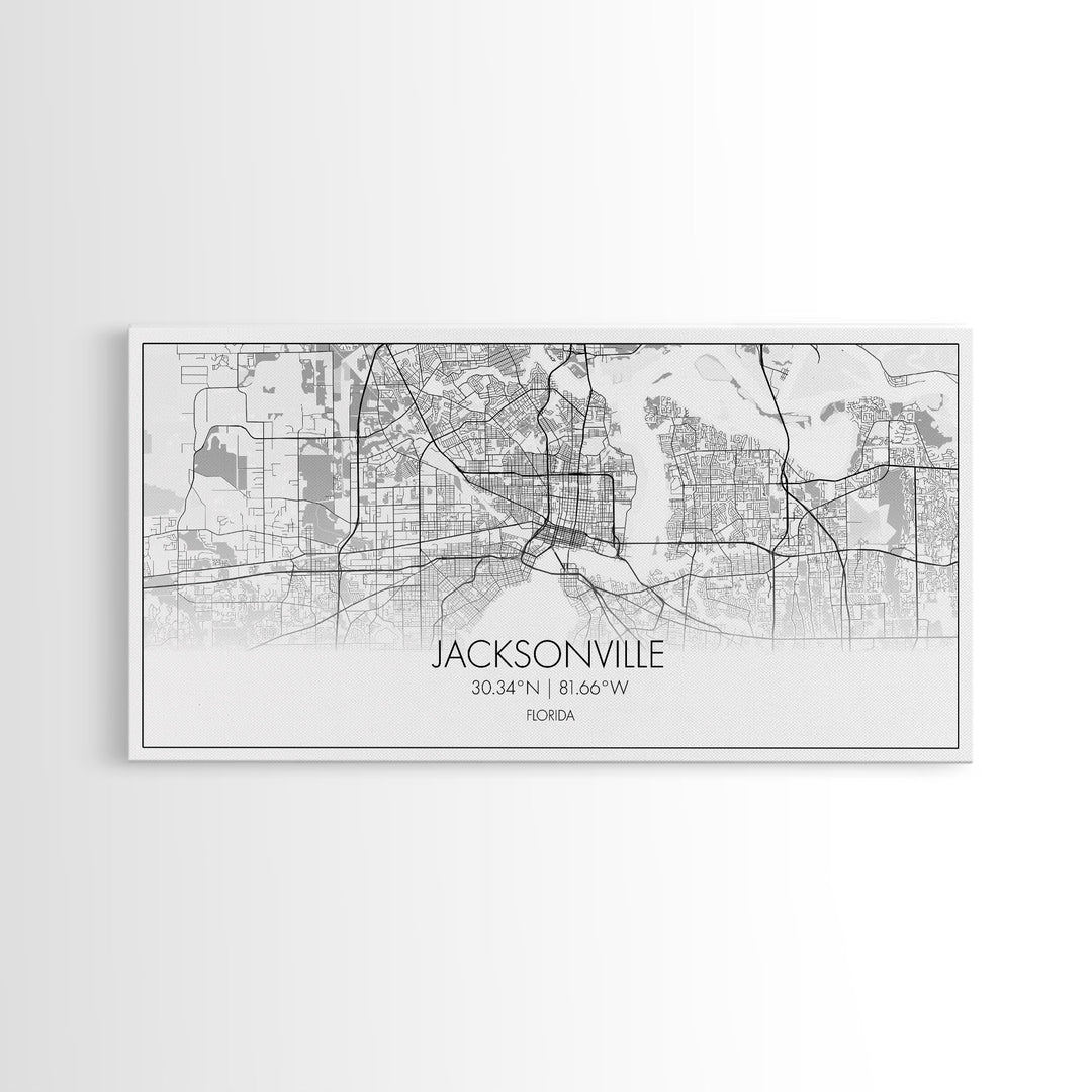 Jacksonville City Map, Florida Map, Map Art, Modern Art, Wall Art, Canvas Art, Bar Cart Art, Wall Print Trendy, Girlfriend Gift, Office Art