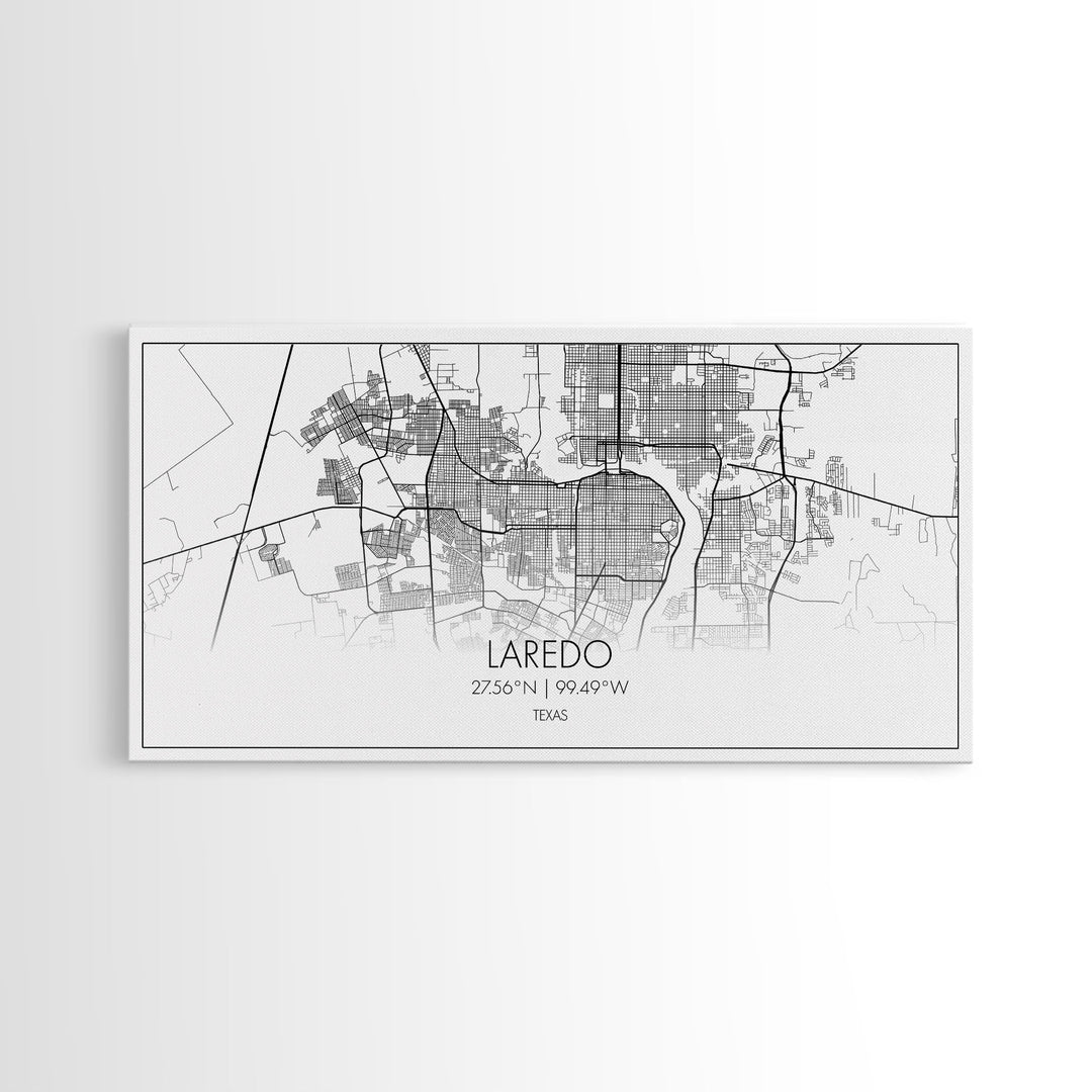 Laredo City Map, Texas Map, Map Art, Modern Art, Wall Art, Canvas Art, Texas Wall Art, Wedding Gift, Bedroom Wall Décor, Dorm Wall Art