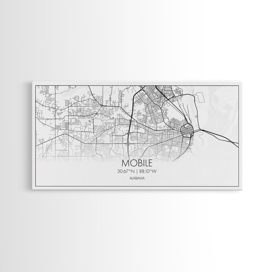 Mobile City Map, Alabama Map, Map Art, Minimalist Wall Art, Wall Art, Canvas Art, Southern Home Wall Art, Anniversary Gift, Ranch Décor