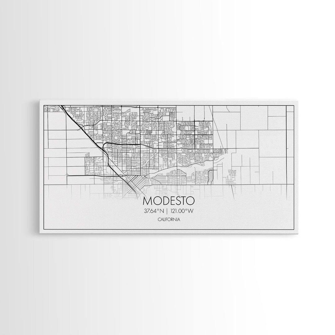 Modesto City Map, California Map, Map Art, Minimalist Wall Art, Wall Art, Canvas Art, Gift For Wife, Dorm Room Prints, Horizontal Wall Art