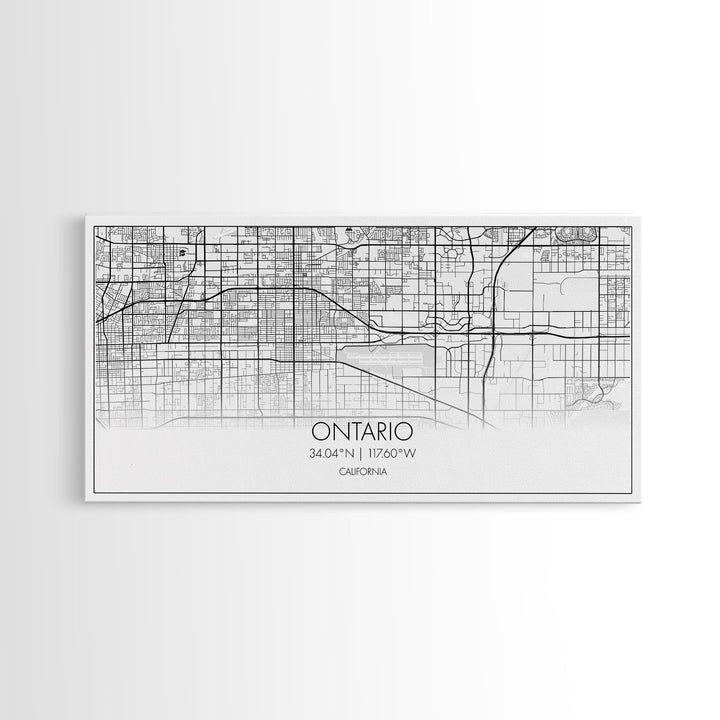 Ontario City Map, California Art, Map Print, Minimalist Wall Art, Wall Art, Canvas Art, Teen Birthday Gift, Trendy Wall Art, Horizontal Art