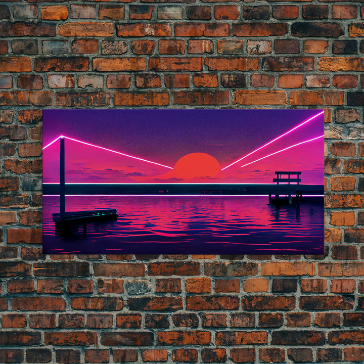 Outrun Style Abstract Wall Art | Framed Canvas Print | Framed Art | Unique Wall Decor | Centerpiece Art | Large Art | Synthwave Retro Art