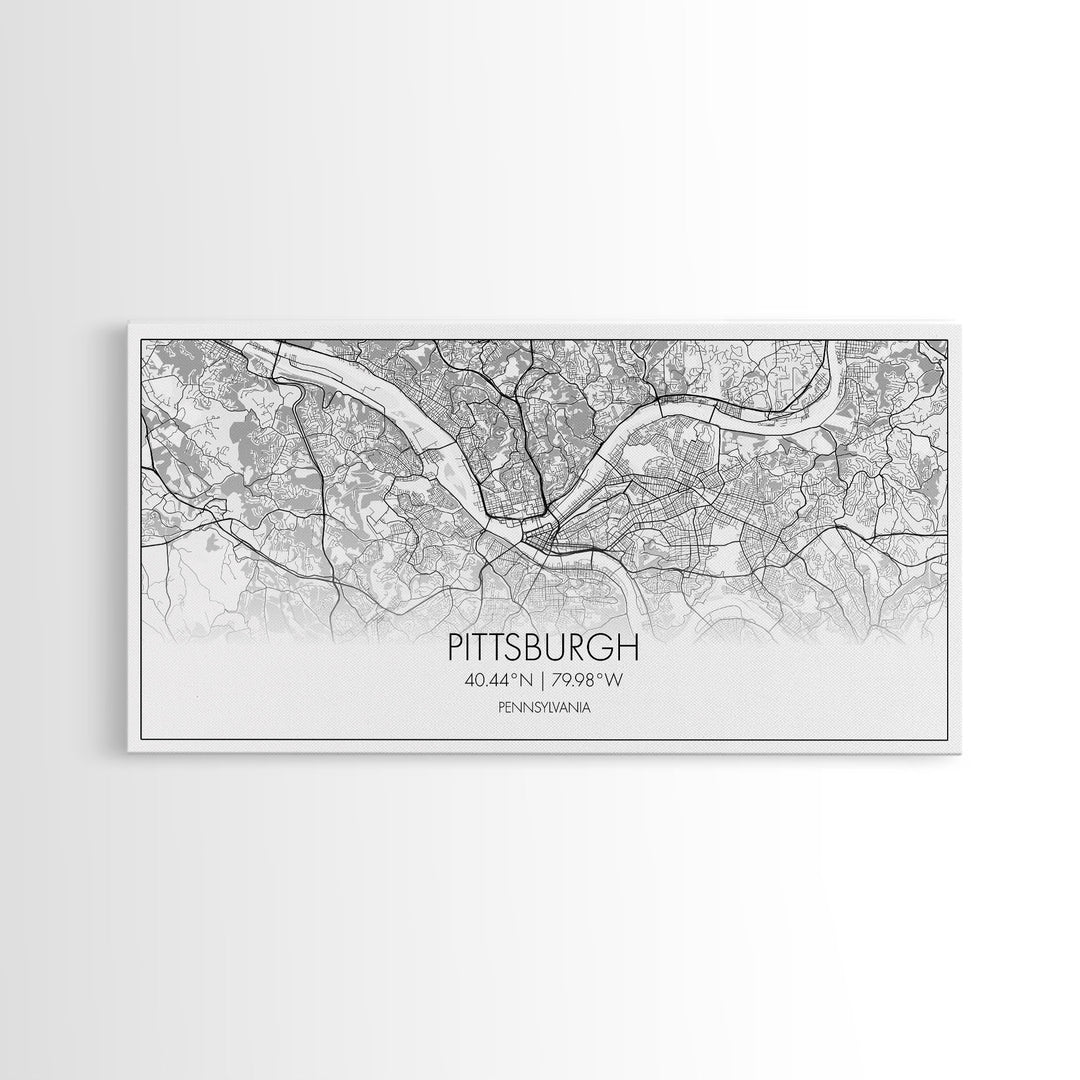 Pittsburgh City Map, Pennsylvania Art, Map Print, Minimalist Wall Art, Wall Art, Canvas Art, Hostess Gift, Travel Wall Print, Wall Hanging