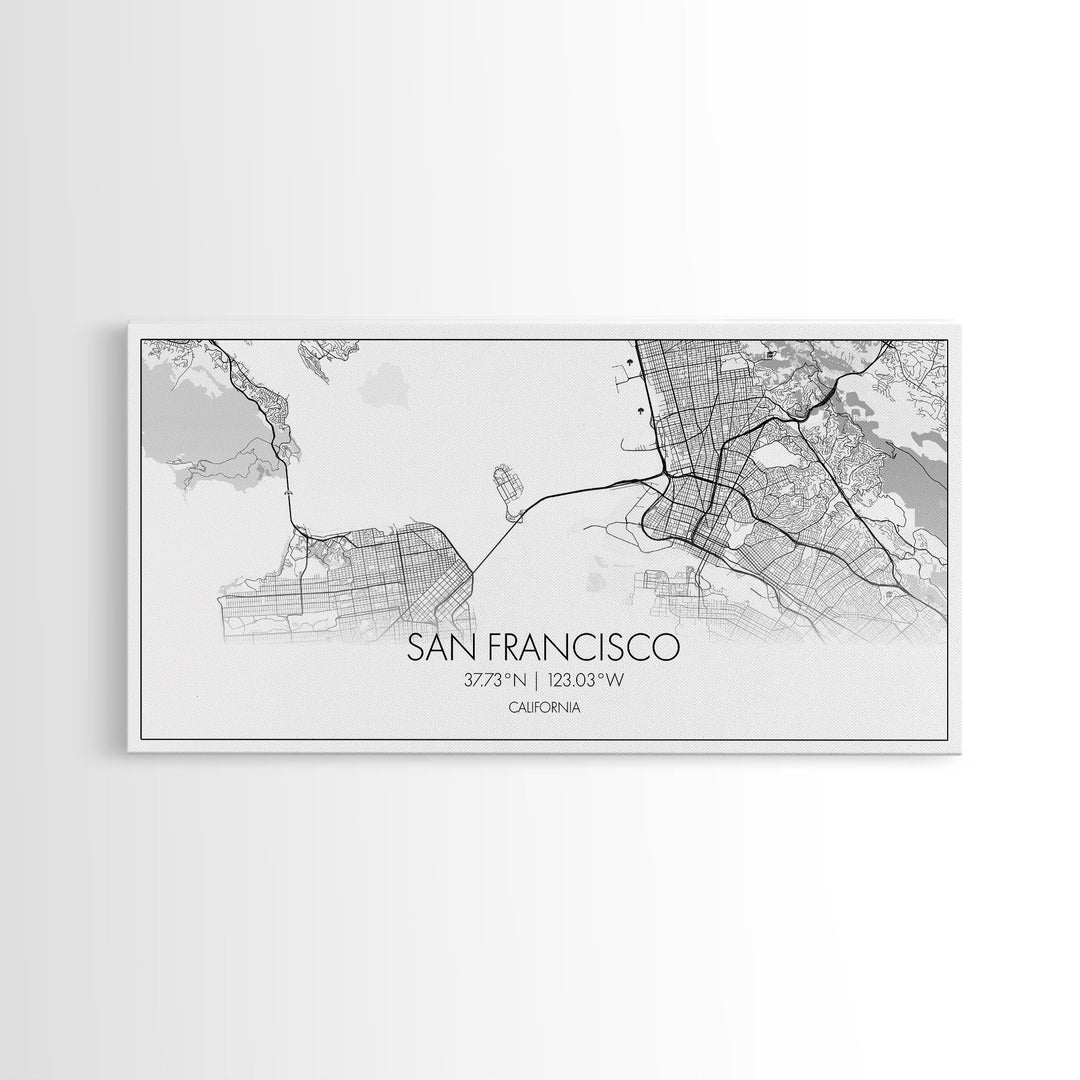 San Francisco City Map, California Art, Map Print, Modern Wall Art, Wall Art, Canvas Art, Bookshelf Décor, Dining Room Prints, City Wall Art