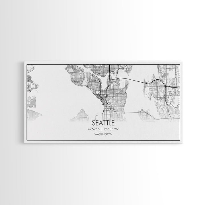 Seattle City Map, Washington Art, Map Print, Modern Wall Art, Wall Art, Canvas Art, Horizontal Wall Art, Tiny House Décor, Moving Gift