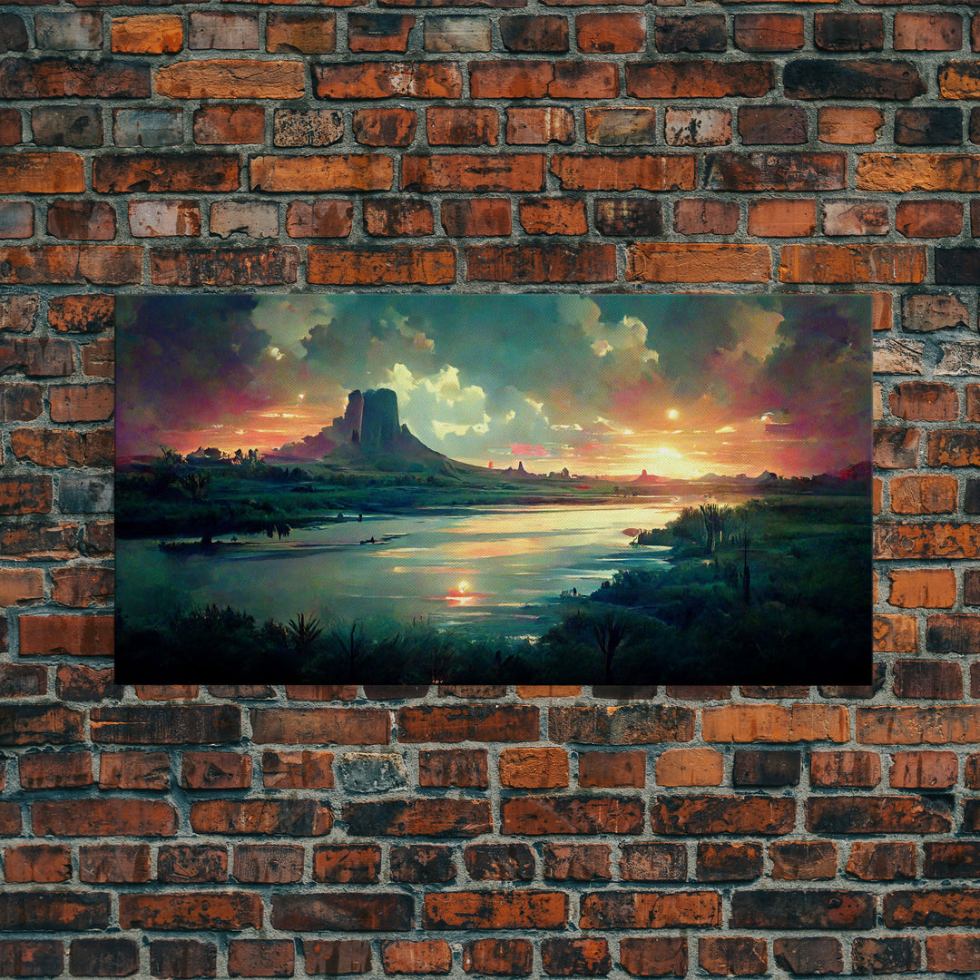 Vaporwave Sunset Canvas Print, beautiful landscape art, living room wall art