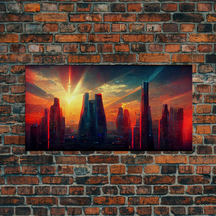 Cyberpunk canvas print, cyber punk city at sunset, Bladerunner vibes art, synthwave style art, cool wall art, night city