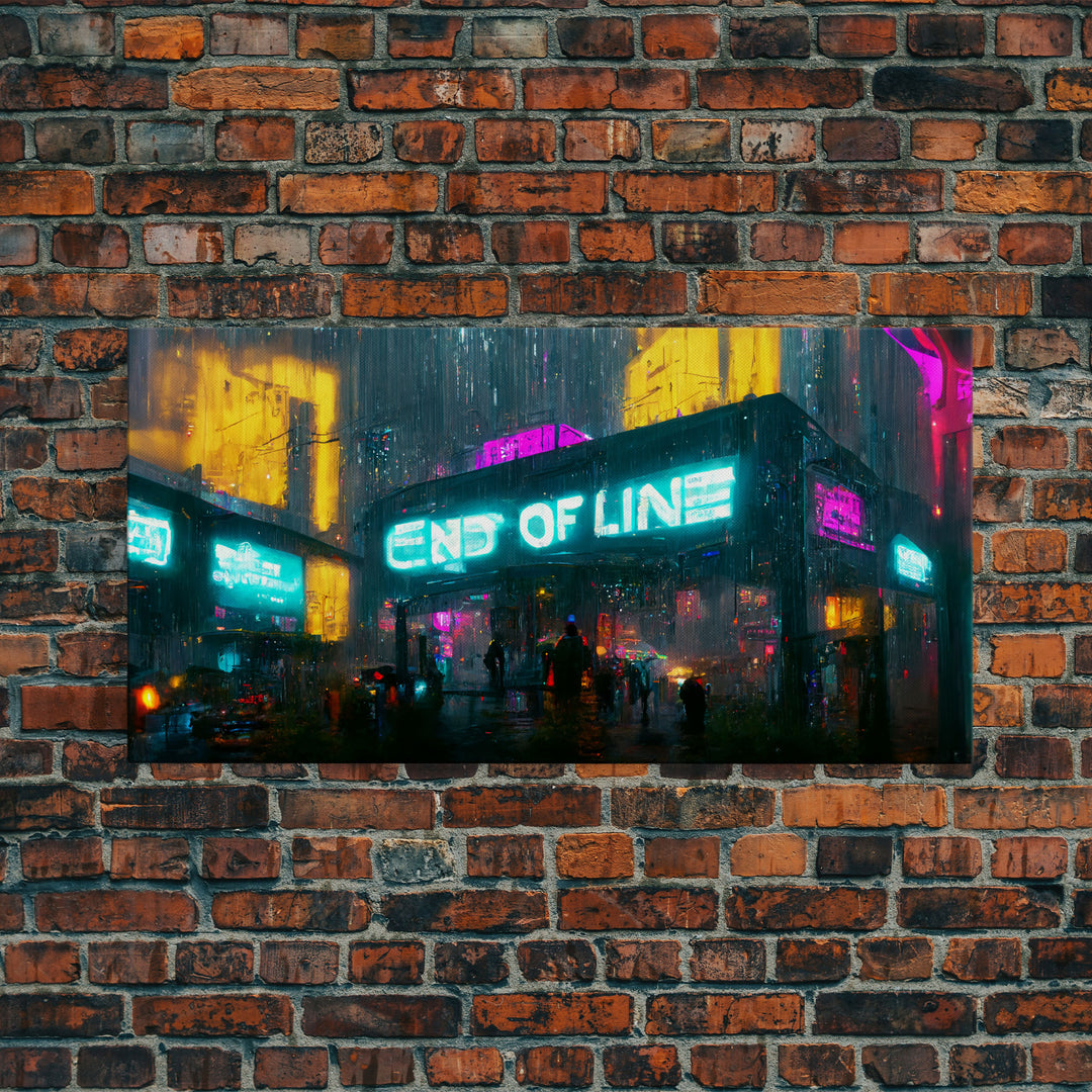 End Of Line, Cyberpunk Subway Art, Dystopian Cyber Punk City, Canvas Print, Bladerunner vibes art, cool wall art, night city