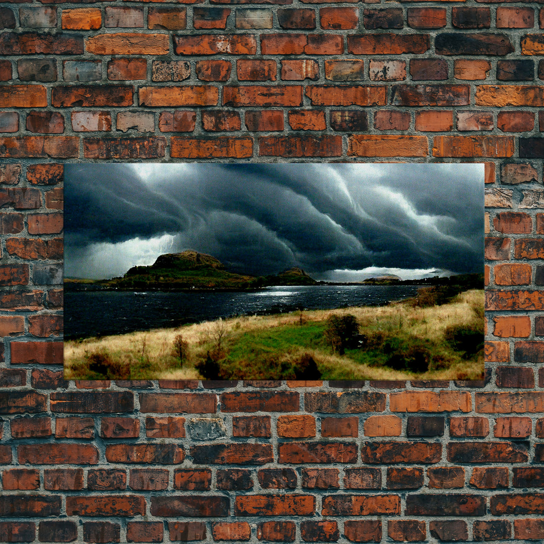 A Thunderstorm at night over the lake, canvas print, rain storm over a lake, cool wall art, unique wall art, ready to hang canvas