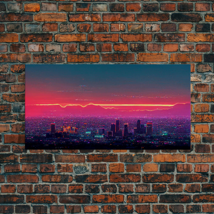 Los Angeles Wall Art, California at sunset canvas print, outrun style, vapor wave, synth wave sunset, ready to hang wall art