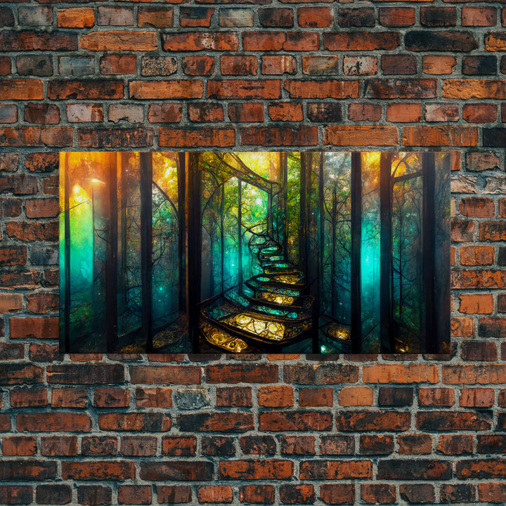 Fantasy wall art, canvas print, magical forest, fantasy landscape art, ready to hang wall art, bioluminescent glowing fantasy wall decor