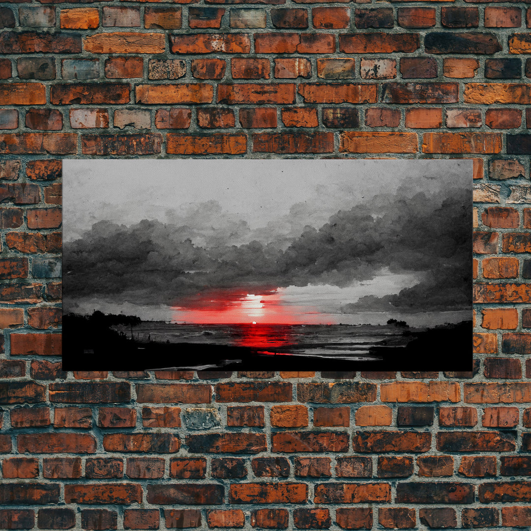 Creepy  Blood moon canvas print, dark fantasy art, black and white art, Halloween, spooky art, horror landscape art