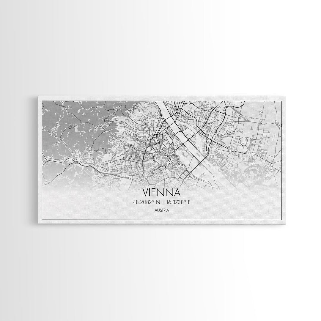 Vienna City Map, Austria Art, Map Print, Modern Wall Art, Wall Art, Canvas Art, European Wall Art, Unique Wall Décor, Home Office Art