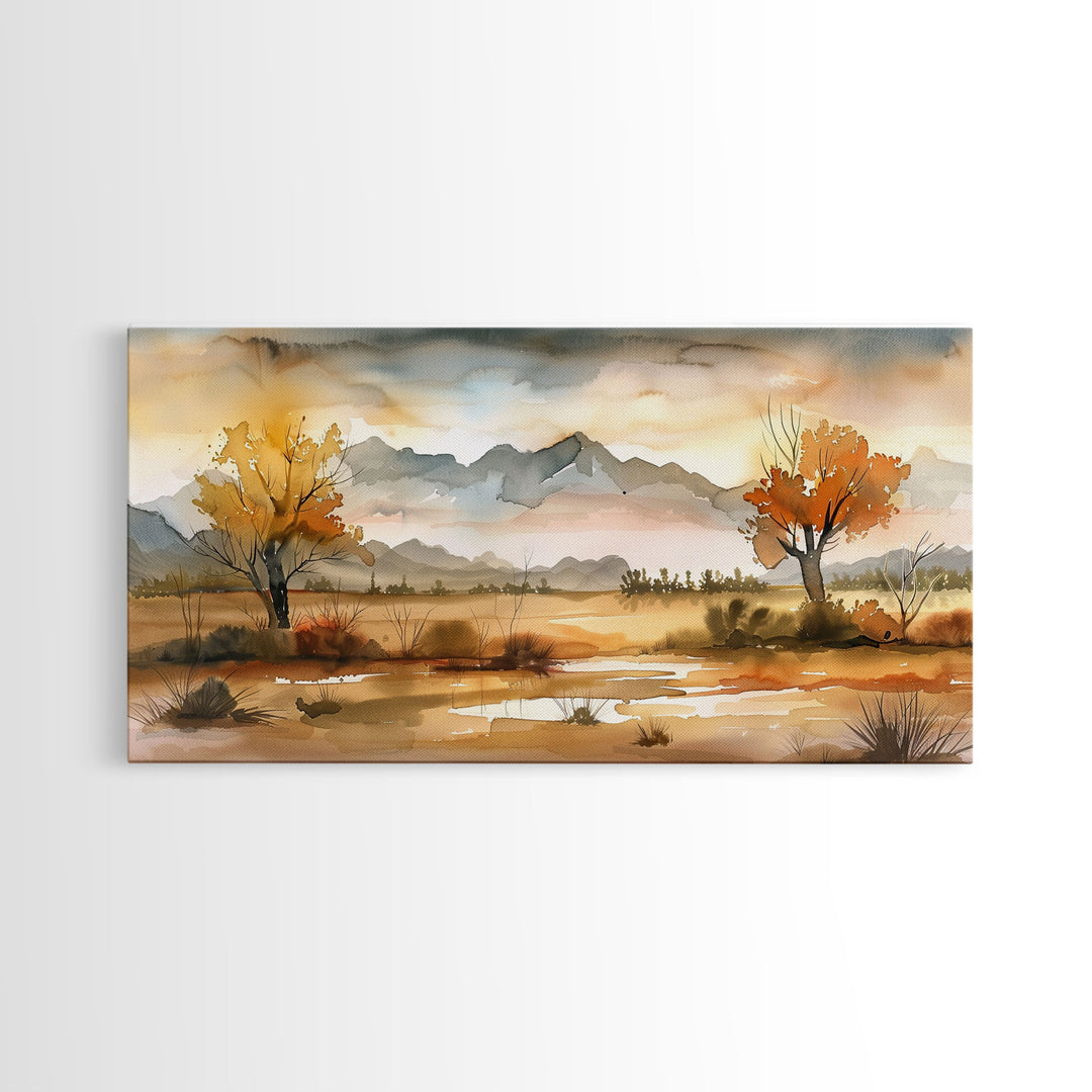 Sunset Over Desert Canyon and River, Stunning Framed Canvas Print for Home, Minimalist Wall Art, Nature Scenery Decor